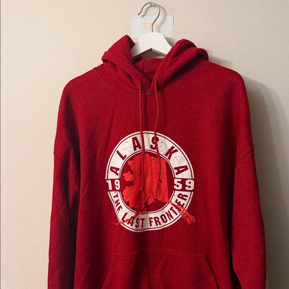 Gildan Red Hoodie with White Alaska Emblem